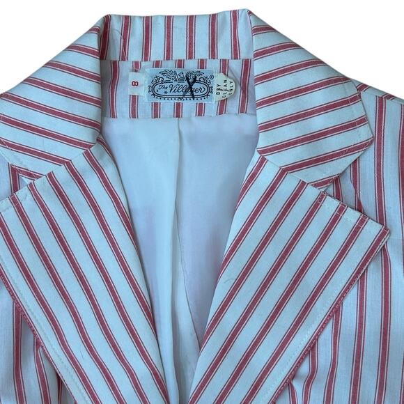 Vintage 1970s The Villager Red & White Striped Blazer Cotton Jacket / Small - - Picture 2 of 5